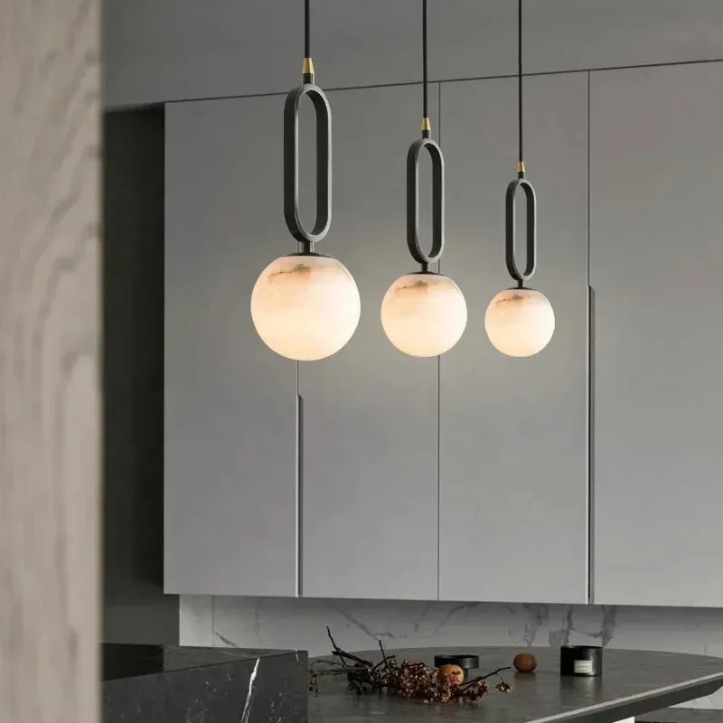 Orbit Glow Marble & Brass Pendant Light