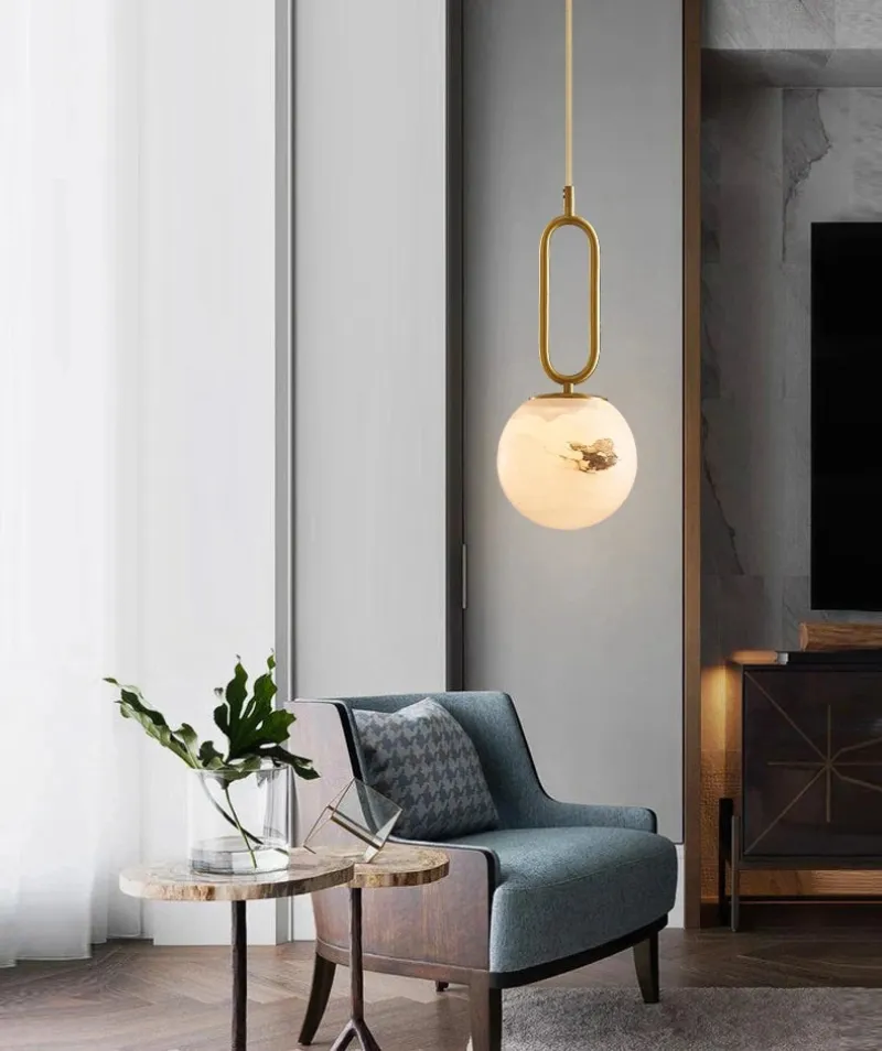 Orbit Glow Marble & Brass Pendant Light