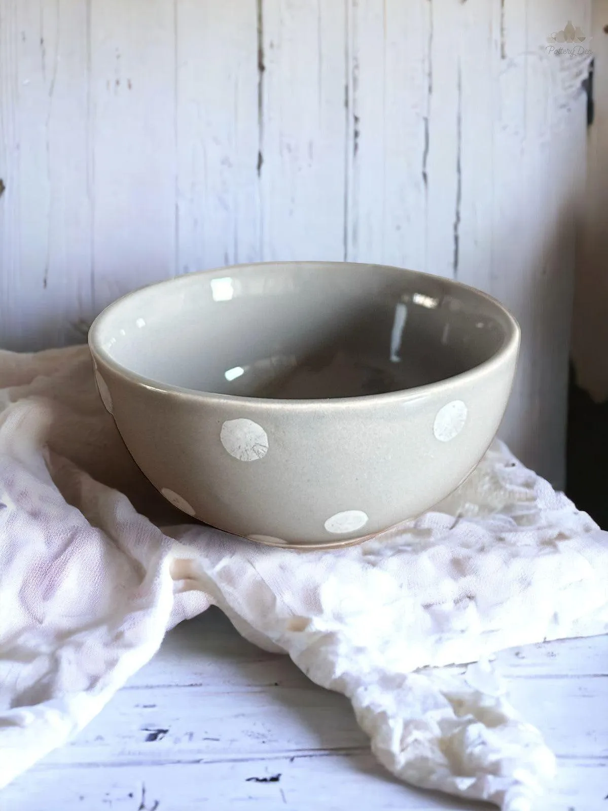 Pastel Grey Polka Dots Dessert Bowl | Height 4.5 cm | Diameter 9.5 cm | Hand Painted |  Set of 1 | Ceramic Pottery | Ideal for serving desserts or curry food items