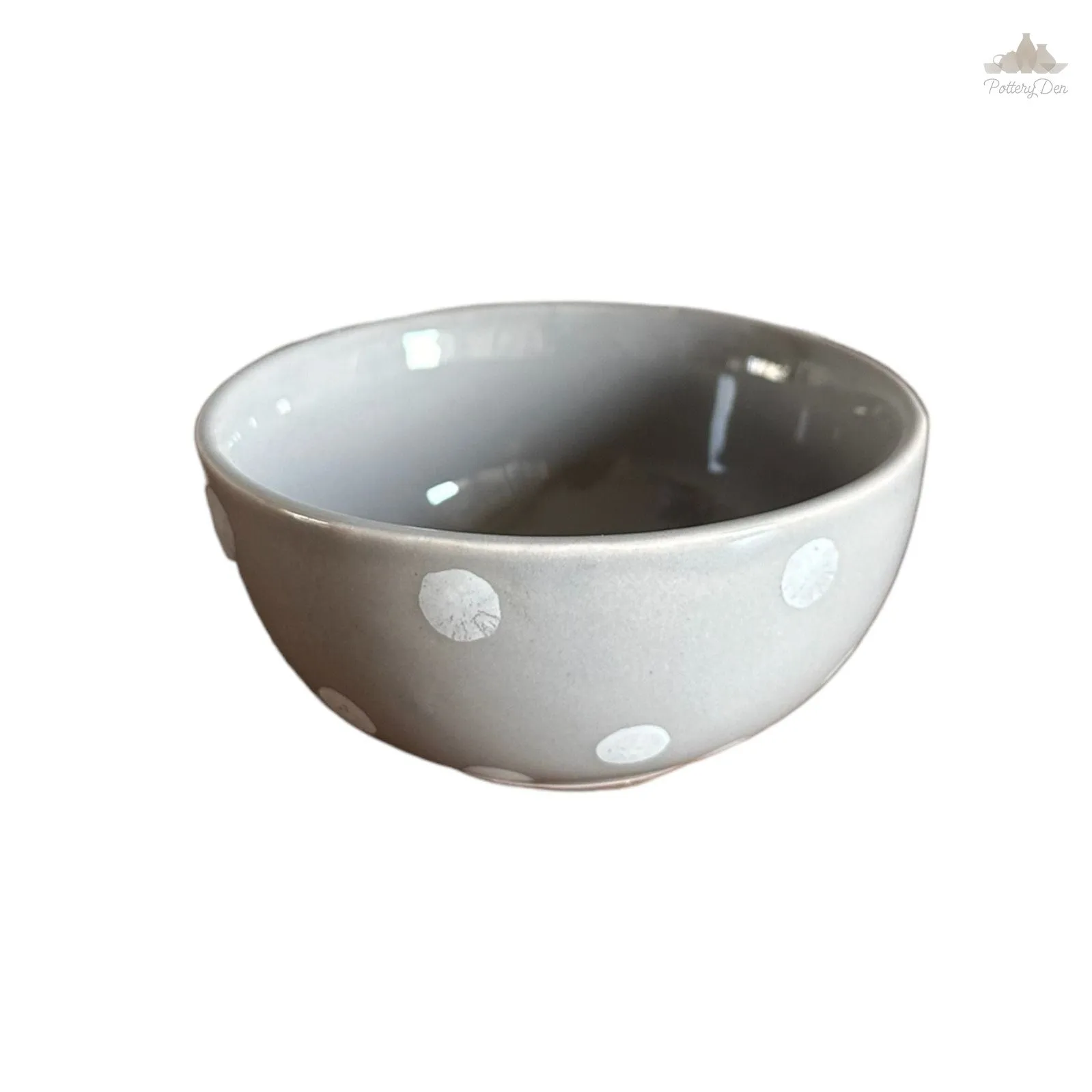 Pastel Grey Polka Dots Dessert Bowl | Height 4.5 cm | Diameter 9.5 cm | Hand Painted |  Set of 1 | Ceramic Pottery | Ideal for serving desserts or curry food items