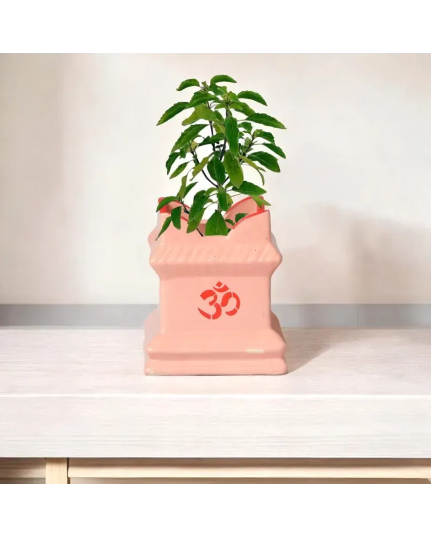 Pink Tulsi Flower Ceramic Plant Pots | 5 x 5 x 6 inches