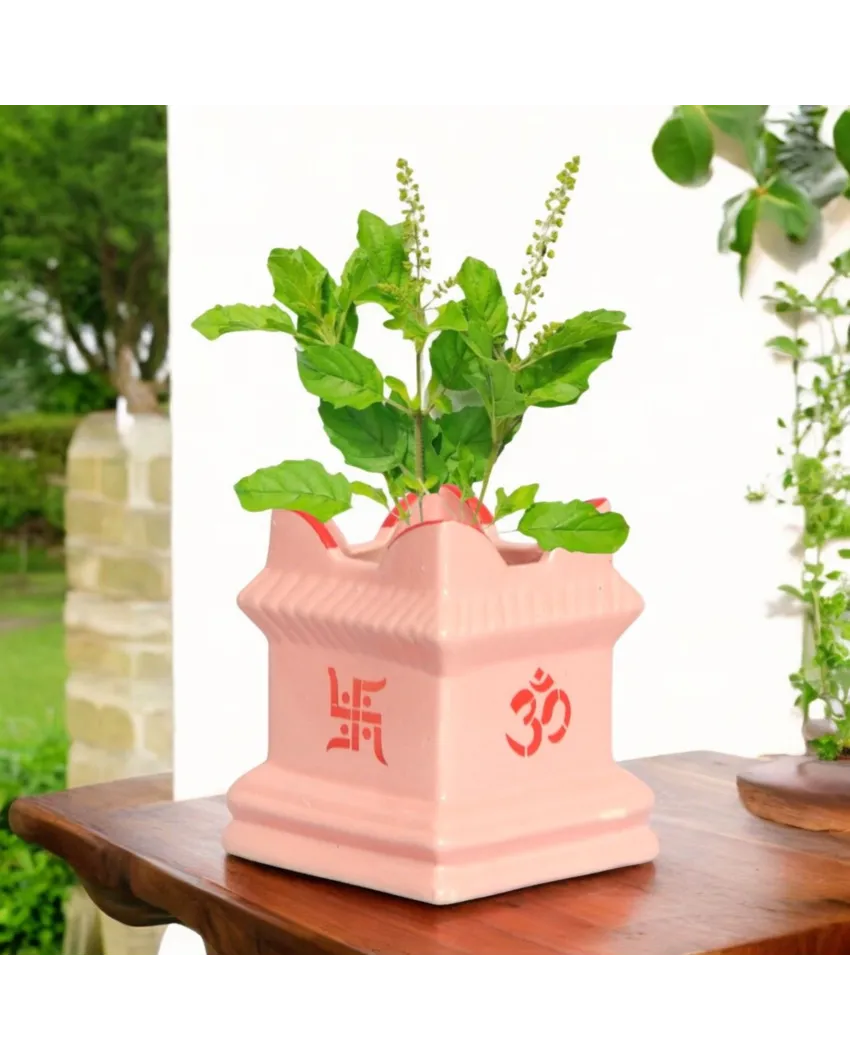 Pink Tulsi Flower Ceramic Plant Pots | 5 x 5 x 6 inches