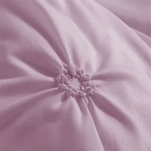 Premium 6 Piece King Size Duvet Cover Pinch Flower Design, Solid Dust Purple.