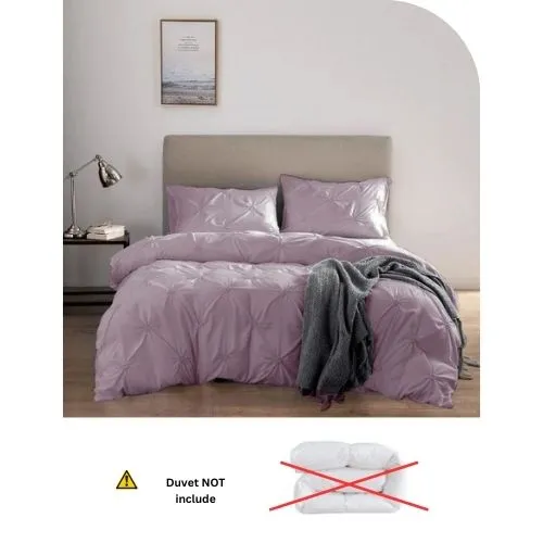 Premium 6 Piece King Size Duvet Cover Pinch Flower Design, Solid Dust Purple.