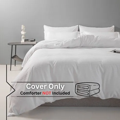 Premium 6 Piece King Size Duvet Cover Satin Stripe Solid White.