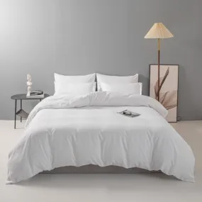 Premium 6 Piece King Size Duvet Cover Satin Stripe Solid White.