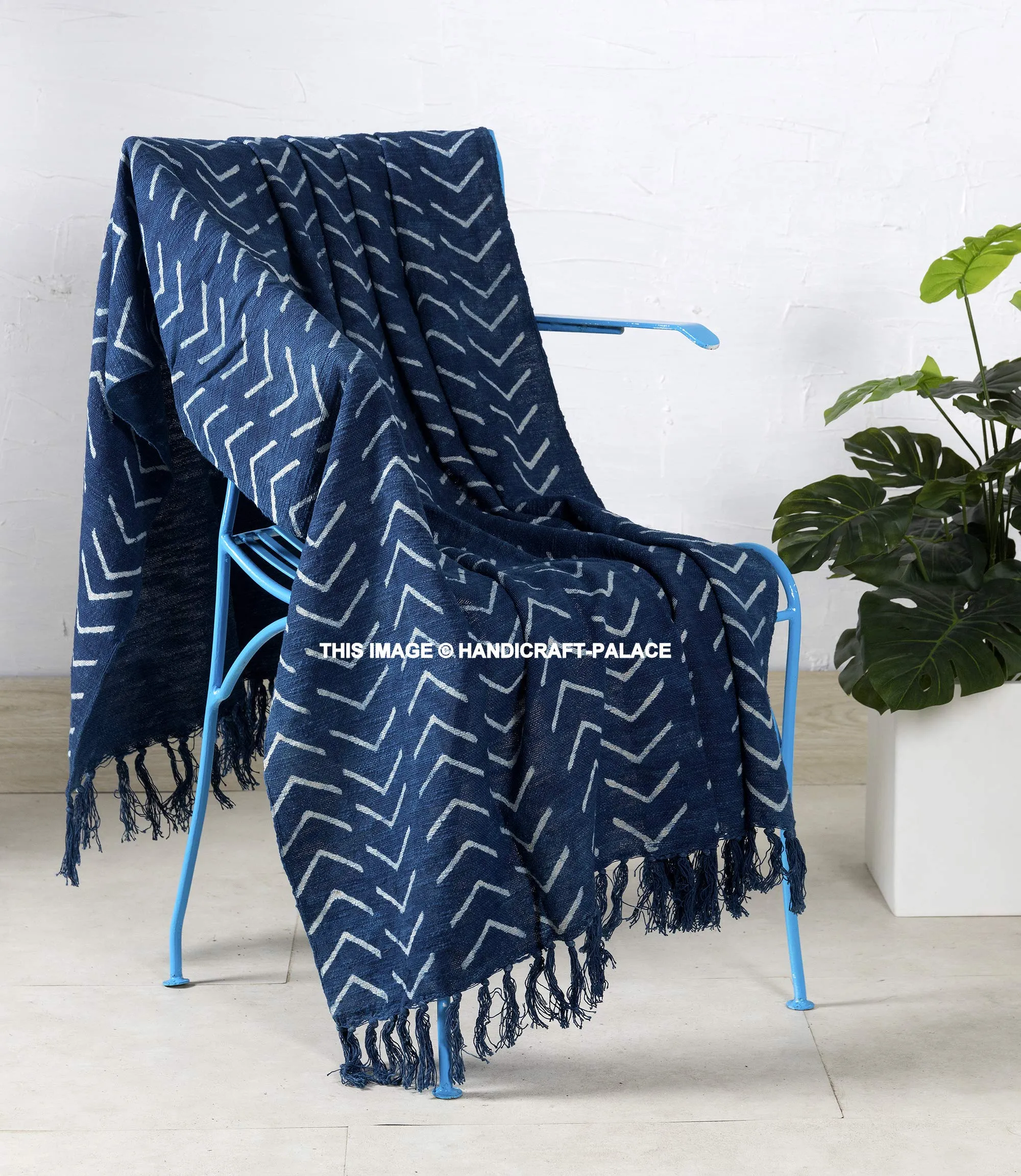 Ravaiyaa - Attitude is everything Chevron Cotton Beding Bedspread Zig Zag Fashion Throw Sofa Bed Couch Cover AC Blanket with Tassels 66" x 45" Inch (Indigo Blue)