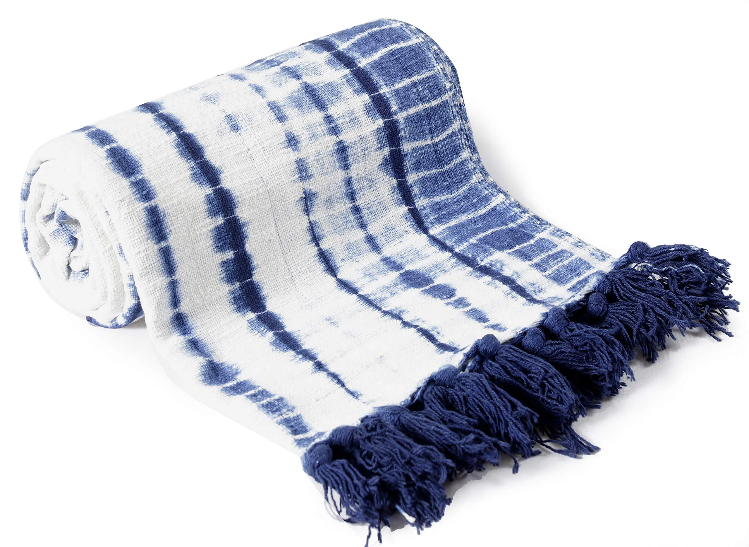 Ravaiyaa - Attitude is everything Cotton Sofa Couch Throw Handloom Hand Woven Cotton Soft Blanket Bedding Throw AC Blanket Decorative Throw (Blue Stripe - 122)