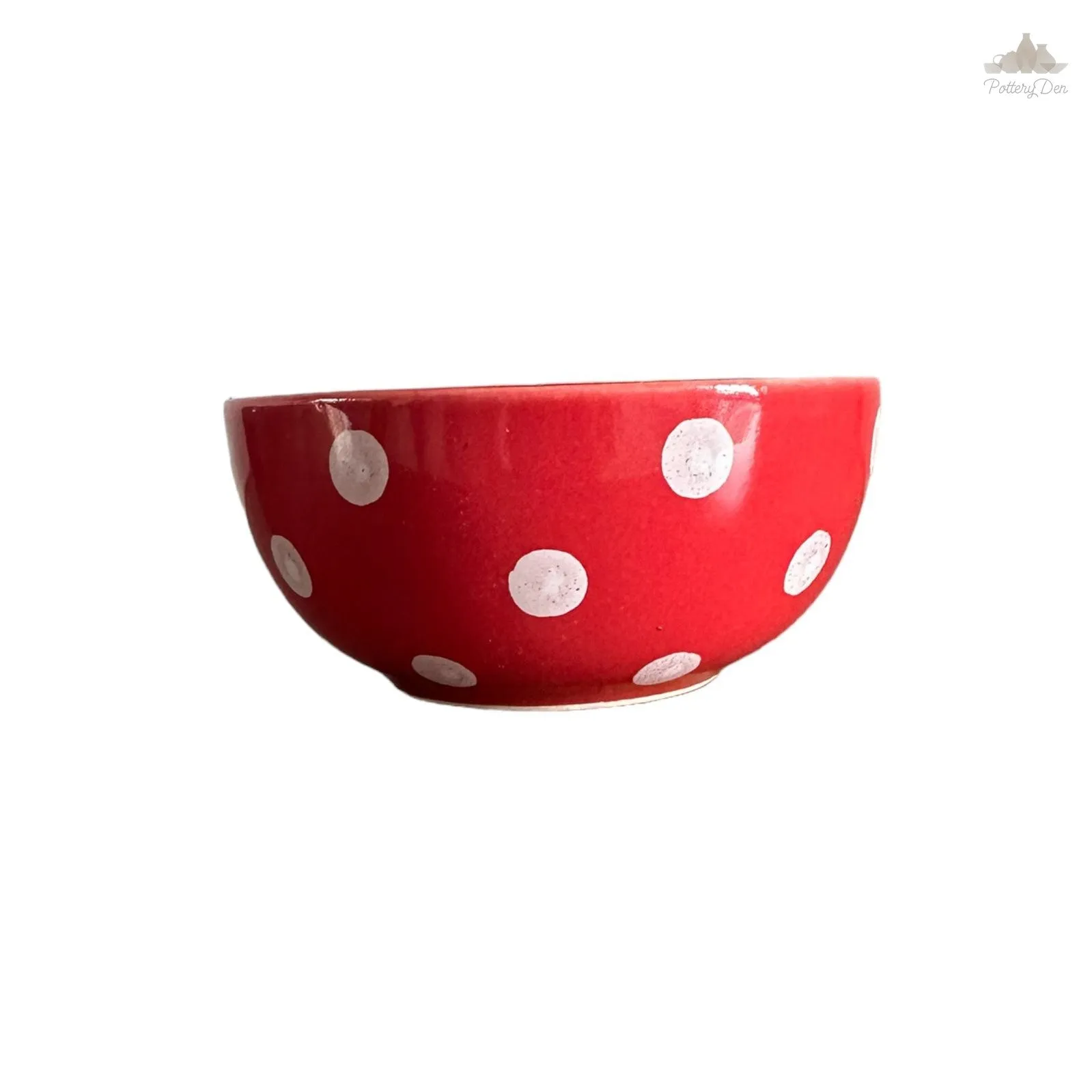 Red Polka Dots Dessert Bowl | Height 4.5 cm | Diameter 9.5 cm | Hand Painted |  Set of 1 | Ceramic Pottery | Ideal for serving desserts or curry food items