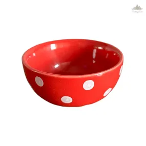 Red Polka Dots Dessert Bowl | Height 4.5 cm | Diameter 9.5 cm | Hand Painted |  Set of 1 | Ceramic Pottery | Ideal for serving desserts or curry food items