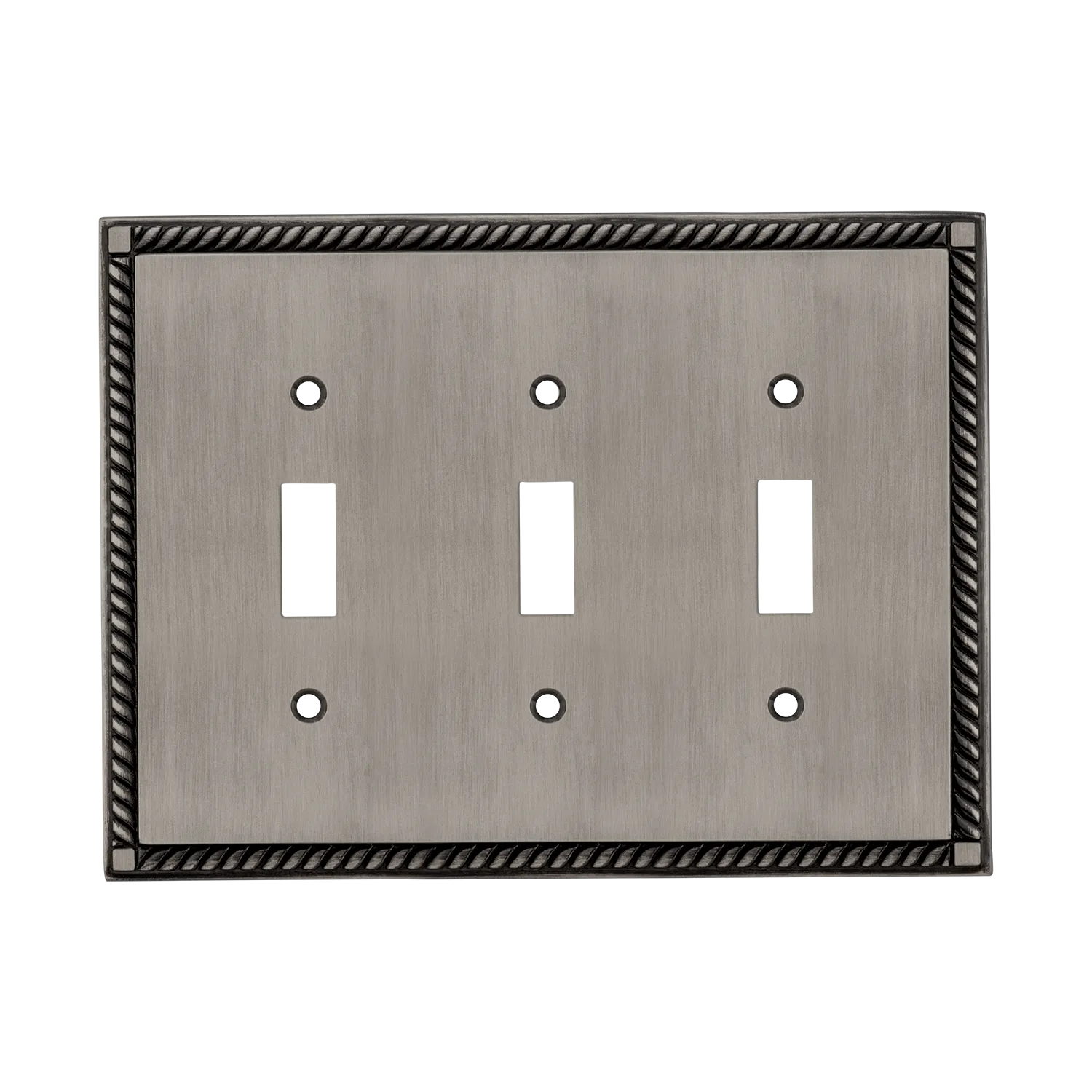 Rope Switch Plate with Triple Toggle in Antique Pewter