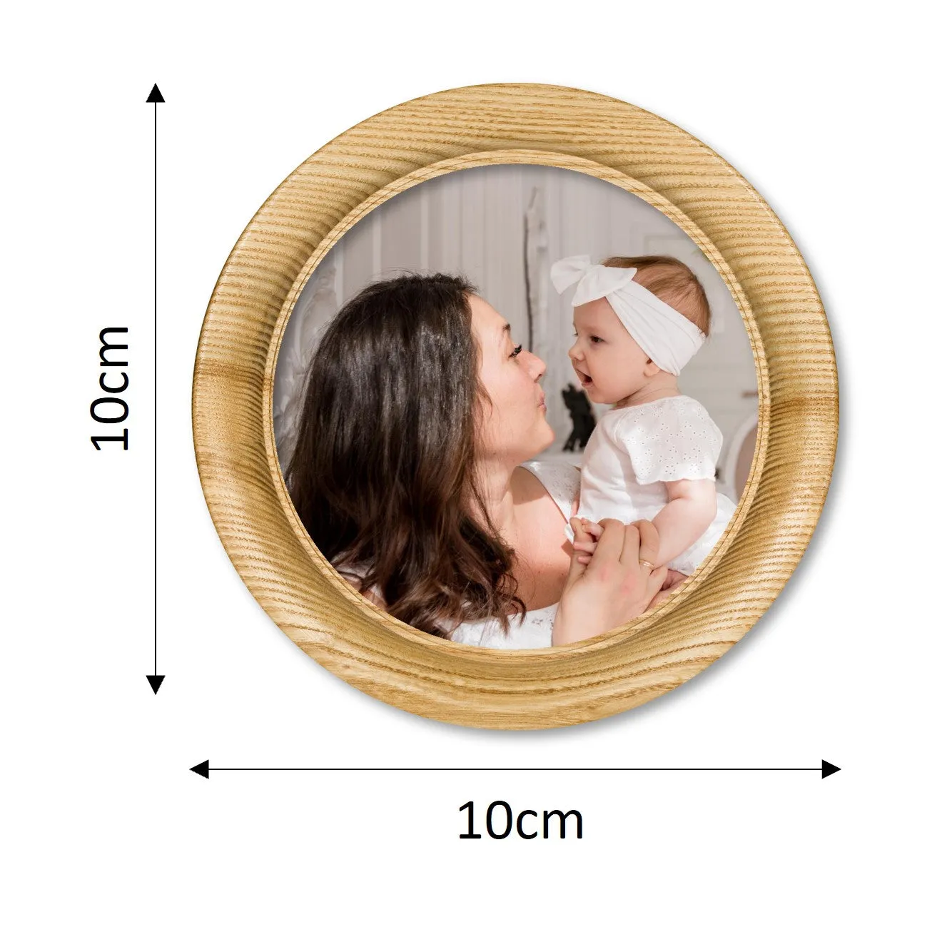 Round Virtual Framed Photo Magnets Set of 9 (Light Wood Look-alike)