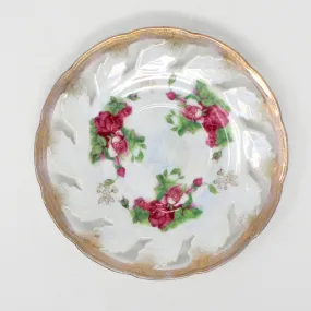 Saucer / Plate, Fred Roberts Co, Reticulated Iridescent Lusterware, Pink Roses, Vintage