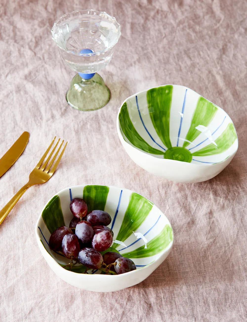 Set of 2 White & Lime Green Abstract Shape Bowl