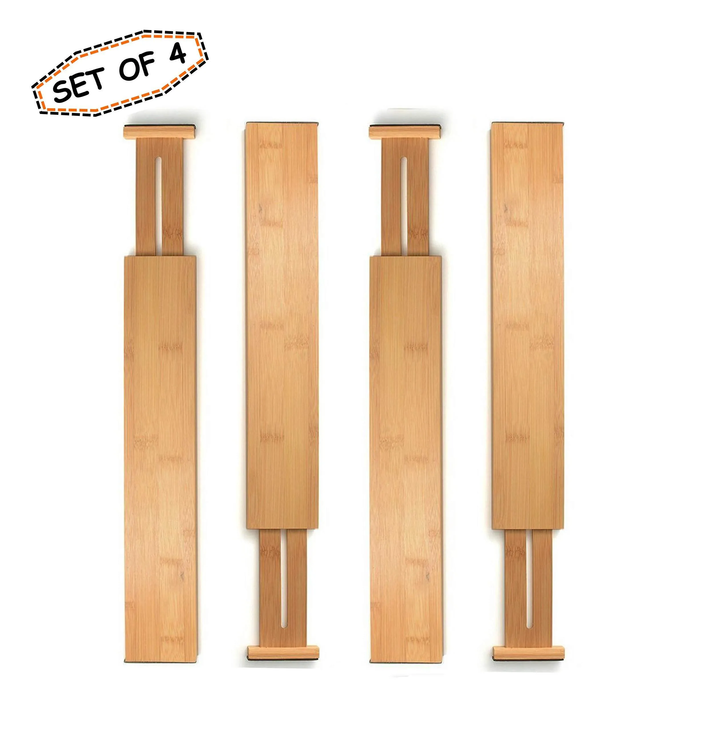 SKATCO Bamboo Drawer Dividers - Spring Adjustable Kitchen Drawer Organizers - Set of 4 Bamboo Drawer Organizer - Drawer Divider for the Kitchen, Bedroom, Dresser, Office, Bathroom - Natural