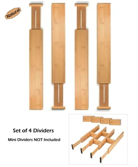 SKATCO Bamboo Drawer Dividers - Spring Adjustable Kitchen Drawer Organizers - Set of 4 Bamboo Drawer Organizer - Drawer Divider for the Kitchen, Bedroom, Dresser, Office, Bathroom - Natural