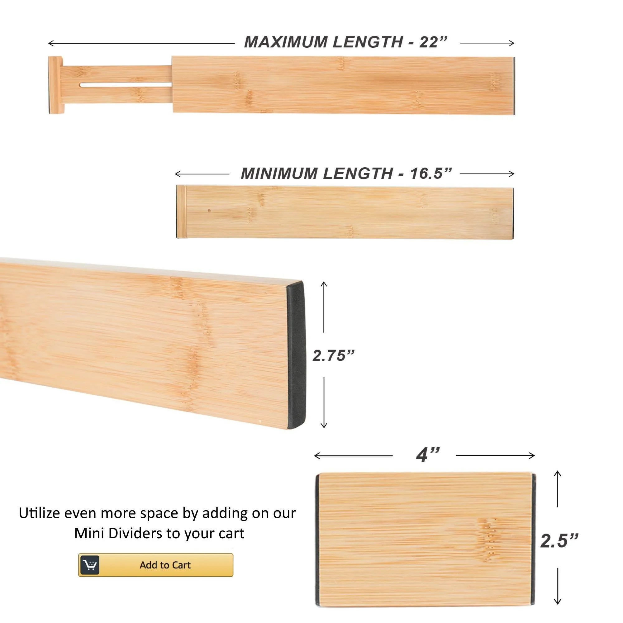 SKATCO Bamboo Drawer Dividers - Spring Adjustable Kitchen Drawer Organizers - Set of 4 Bamboo Drawer Organizer - Drawer Divider for the Kitchen, Bedroom, Dresser, Office, Bathroom - Natural