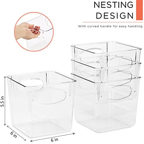 Sorbus Acrylic Organizers - Small Plastic Storage Bins for Kitchen, Cabinet Organizer, Can Organizer for Pantry, Fridge & Refrigerator - Clear 4 Pack (5x5x5.5)