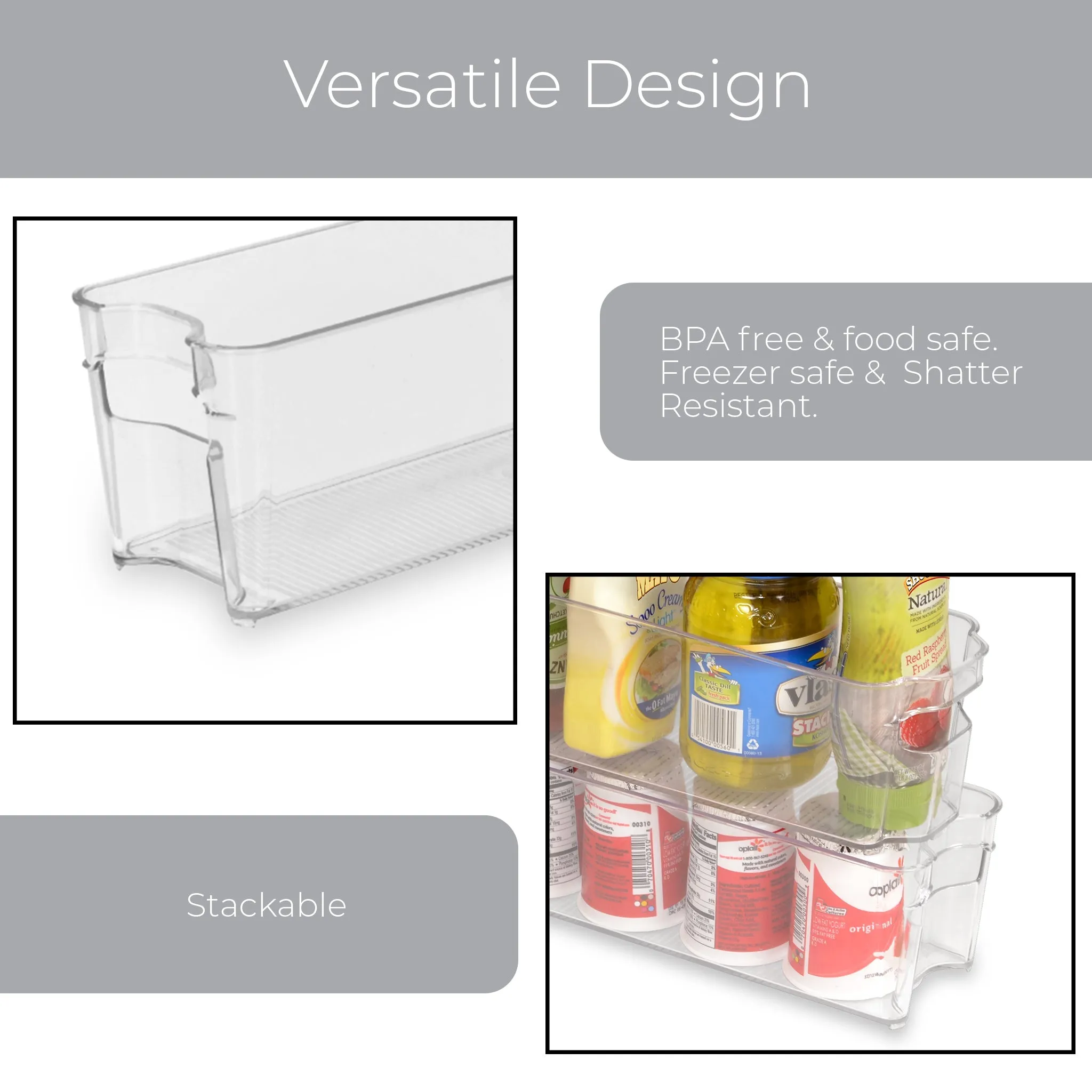 Stackable Refrigerator Bin with Handle - 4.5 x 15 Inch