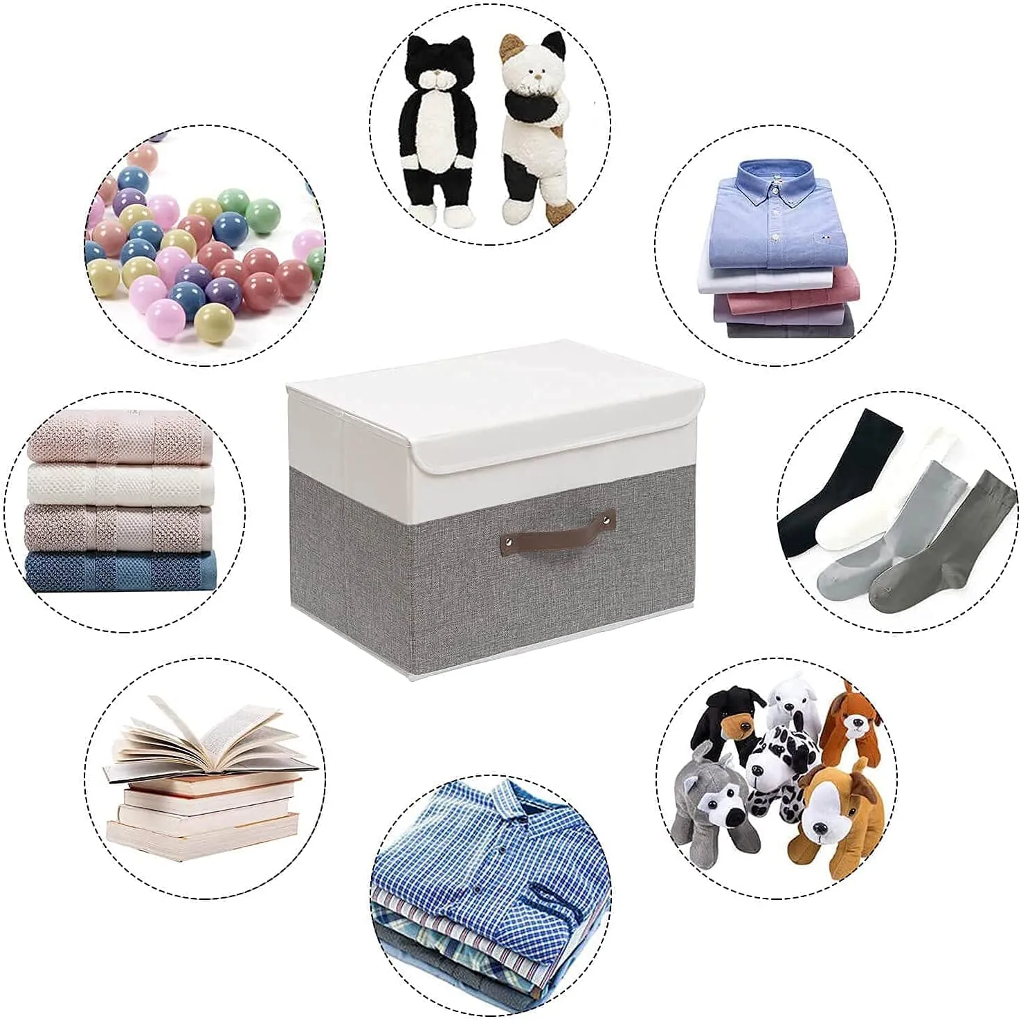 Storage Box for Clothes Foldable Storage Box Linen Fabric (38x25x25cm) (Rectangular, White)