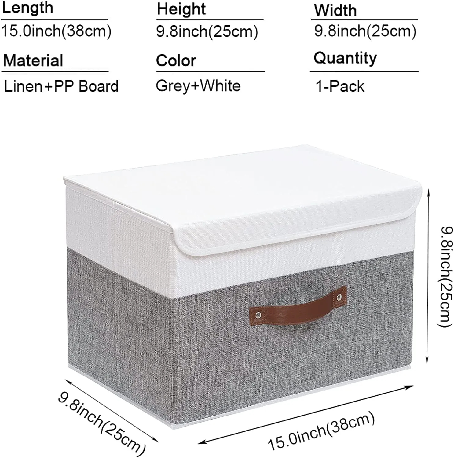 Storage Box for Clothes Foldable Storage Box Linen Fabric (38x25x25cm) (Rectangular, White)