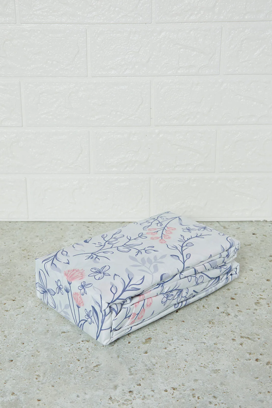 Teal Floral Printed Fitted Sheet (King Size)