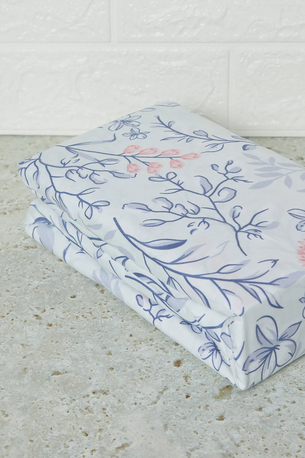 Teal Floral Printed Fitted Sheet (King Size)