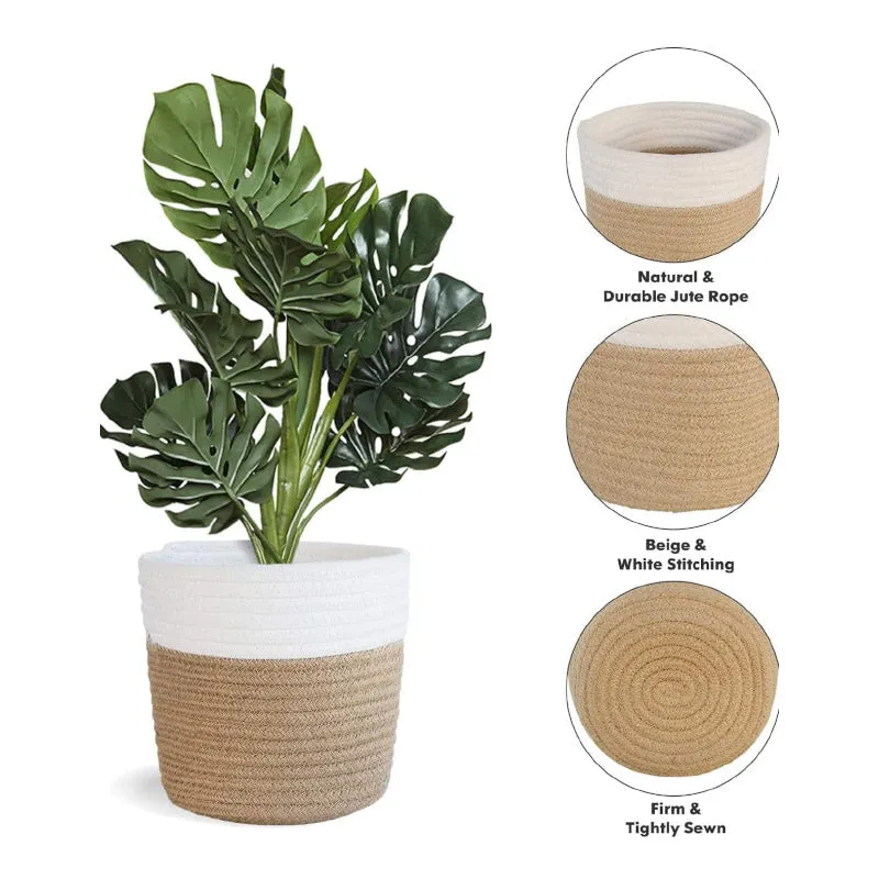 Tillie Natural Fiber Planter (White & Beige) - Set Of Two