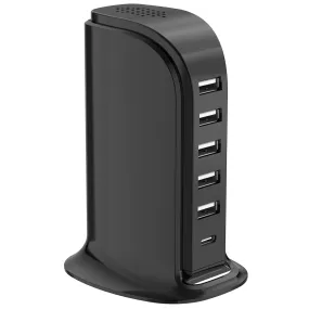 USB Charger Block with Type C, 6-Port Chargers for Multiple Devices, USB Charging Hub with Smart IC, Charger Station Total 60W for Phone/Tablet/Gaming, Wall Charger Adapter Compact&Portable