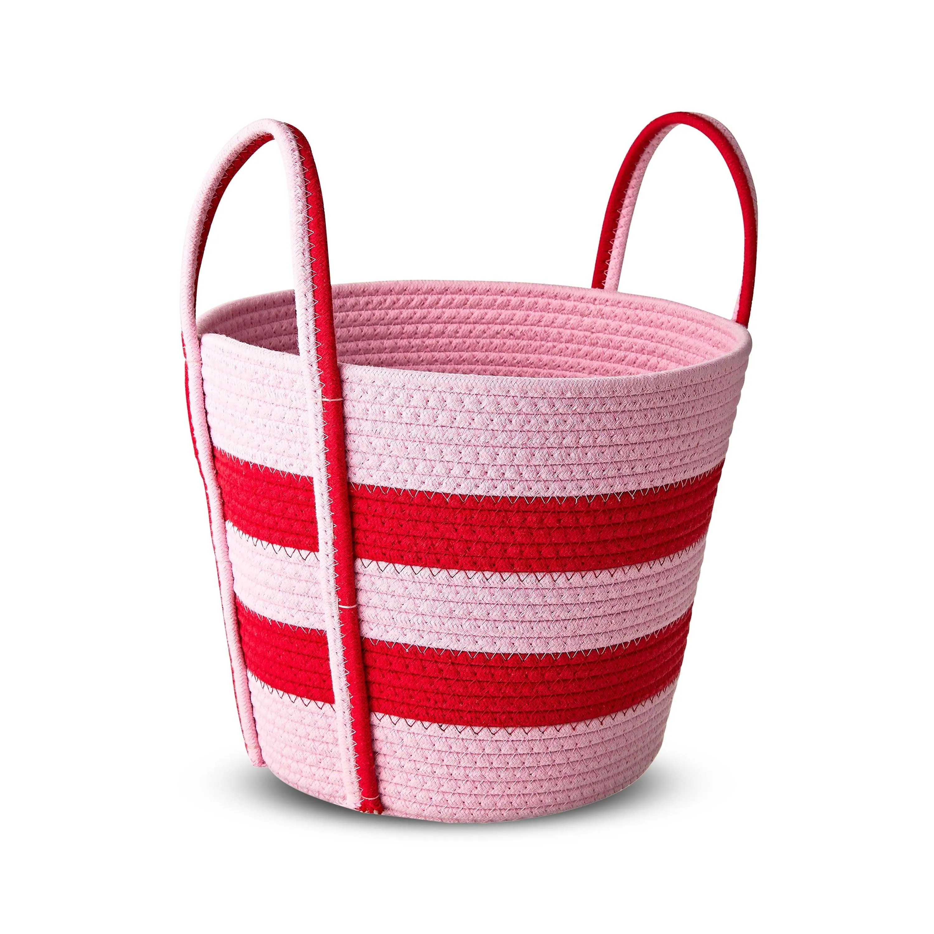 Valentine's Day Red, Pink & White Stripes Cotton Rope Storage Basket with Handle, by Way To Celebrate