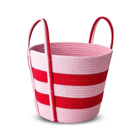 Valentine's Day Red, Pink & White Stripes Cotton Rope Storage Basket with Handle, by Way To Celebrate