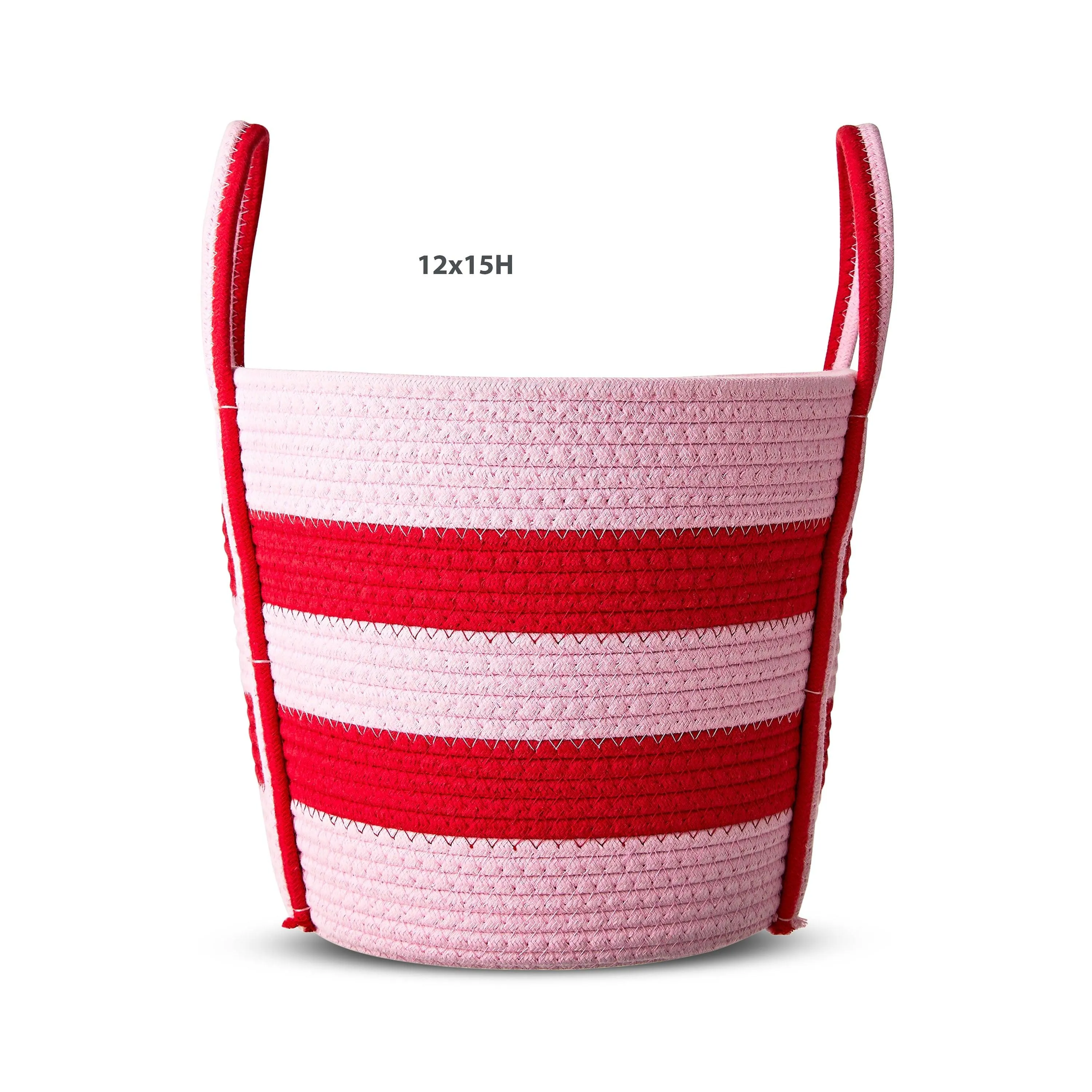 Valentine's Day Red, Pink & White Stripes Cotton Rope Storage Basket with Handle, by Way To Celebrate