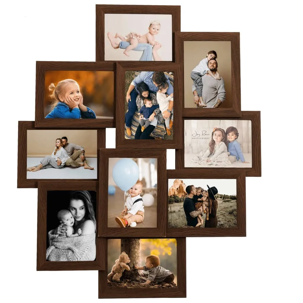 vidaXL Dark Brown MDF Collage Photo Frame for 10 Pictures (10x15 cm) - Stylish and Protective Home Decor