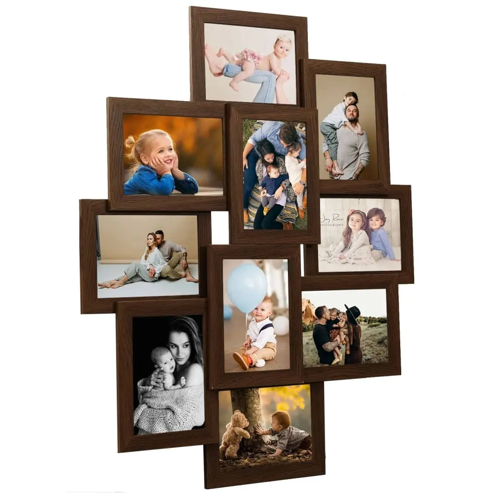 vidaXL Dark Brown MDF Collage Photo Frame for 10 Pictures (10x15 cm) - Stylish and Protective Home Decor