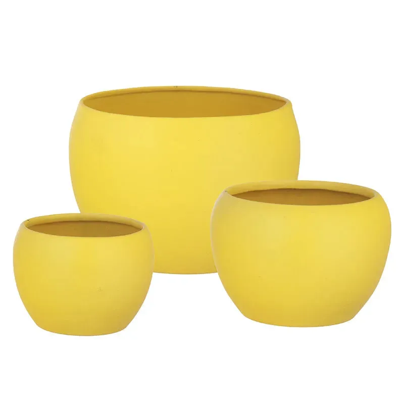 Yellow Matte Finished Elegant Table Top Planters | Set of 6